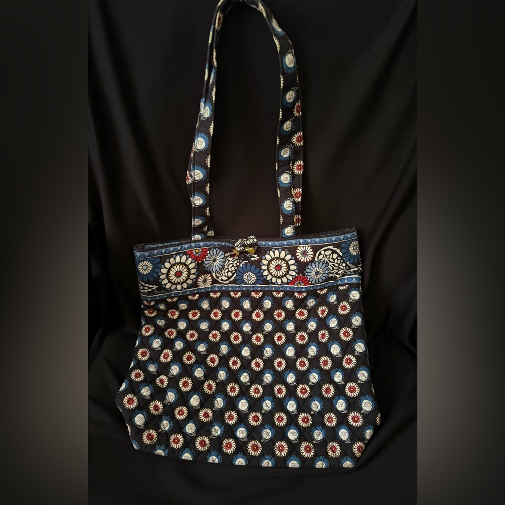 Vera Bradley Tote Bag Night Owl Quilted Toggle Closure and Matching Glasses Case